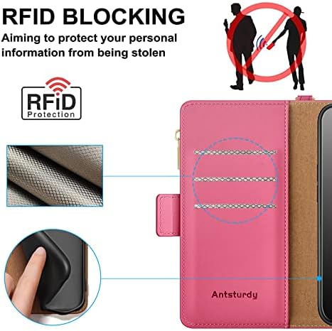 Antsturdy iPhone 14 6.1 a Pénztárcám esetben 【RFID-Blokkoló】【Cipzár Poket】【7 Card Slot】 PU Bőr Mágneses Csattal Folio Flip Book