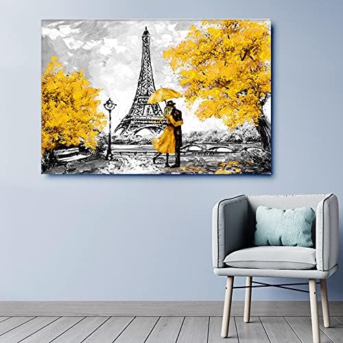 999Store Eiffel-Torony Grey& Sárga fa, Vászon Festmény(Vászon Unframed_36X54 Inch_ Szürke ) ULP36540311