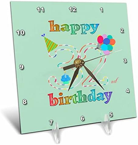 3dRose Boldog 32 Születésnapot, Süti a Gyertyát, Lufi, Kalap. - Desk Órák (dc_351668_1)