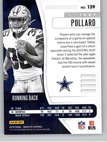 2019 Abszolút 139 Tony Pollard RC Újonc Dallas Cowboys NFL Labdarúgó-Trading Card