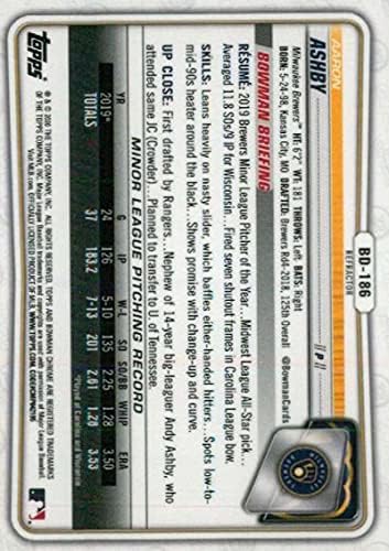 2020 Bowman Chrome-Tervezet Refraktor BD-186 Aaron Ashby RC Újonc Milwaukee Brewers MLB Baseball Trading Card