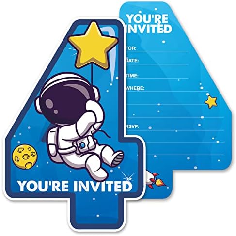 Aranyos Külső Külső Tér 4. Meghívókat a Borítékokat, 20 Meghatározott Tér Űrhajós Négy Alakú Meghívókat a Negyedik Születésnapját a Gyerekek