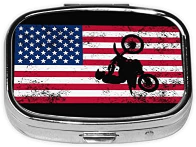 USA Zászló Dirtbike Motocross Tér Mini Tabletta Esetében Utazási Gyógyszer Szervező Hordozható Rekeszes Fém Doboz Pirulát
