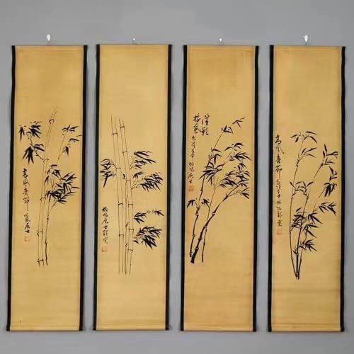 XIALON 4db/Készlet Bambusz Minta Lapozzunk Festés Dekoráció Antik Feng Shui Lógó Festmények