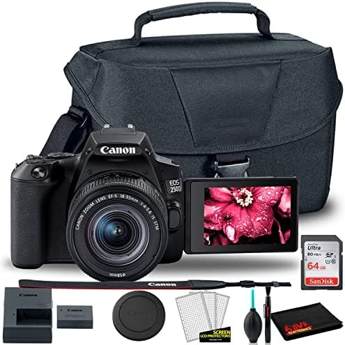 Canon EOS Rebel SL3 DSLR Fényképezőgép 18-55mm Objektív (Fekete), EOS Táska, Sandisk Ultra 64 gb-os Kártya, Tisztító Szett Több (Felújított)