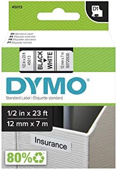 DYMO Standard D1 Címke Szalag LabelManager Címke Döntéshozók, Fekete Nyomtatás a Fehér Szalagot, 1/2 M x 23' L, 1 catridge (45013)