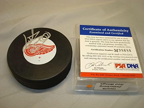 Henrik Zetterberg Aláírt Detroit Red Wings Jégkorong Autogramot PSA/DNS-COA-1A - Dedikált NHL Korong
