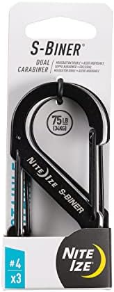 Nite Ize, Inc. SB4-A1-3R3 Nite IZE S-Biner Rozsdamentes Acél 4, Zárt Kulcsok, Felszerelés, 3 darabos, Fekete/Rozsdamentes Dupla Karabiner