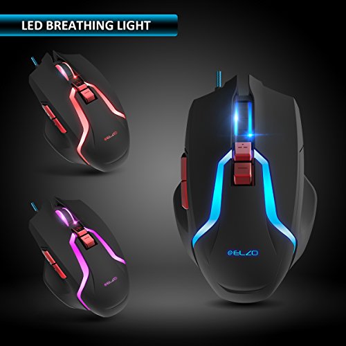 Játék Maus, Elzo Kabelgebundene LED Optische Mäuse (7 Tasten, 1,8 M-es USB-Kable, 5 Einstellbare DPI-s LED Beleuchtung) für
