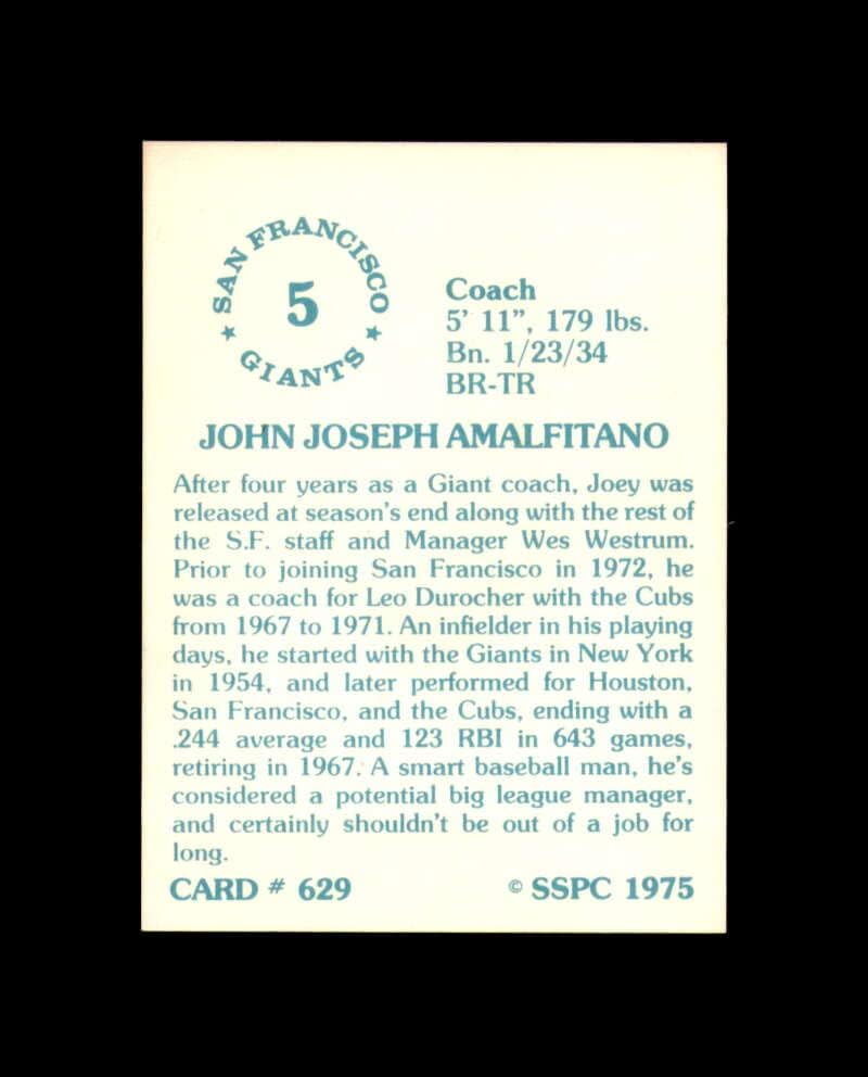 John Amalfitano Aláírt 1975 SSPC San Francisco Giants Autogramot