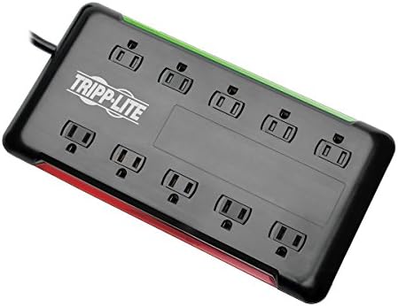 Tripp Lite 10-Outlet túlfeszültségvédő elosztó 6ft Kábel 2880 Joule Fekete $100K Biztosítás (TLP1006B) & 3 Outlet Hordozható túlfeszültségvédő