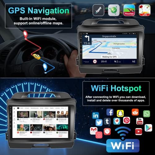 2+32G a Kia sportage 2010- Frissítés Csere Dupla Din autórádió Android 11 Autó Sztereó 9 hüvelykes Érintőképernyős fejegység, WiFi FM/RDS+Biztonsági