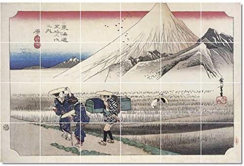 Kerámia Freskó-Utagawa Hiroshige Ukiyo-E Csempe Freskó Kereskedelmi Átalakítás Ötletek. 25.5W x 17H (24) 4.25x4.25 Csempe