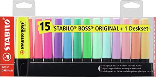 STABILO BOSS EREDETI Asztal-Set - 15 colori assortiti 9 Neon + 6 Pasztell & 275/8-3 Swing Cool Evidenziatore Astuccio