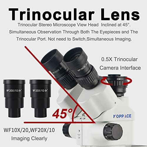 KOPPACE 3,5 X-180X 4K HD, Sztereó Mikroszkóp Trinocular Folyamatos Zoom Objektív Trinocular Felület Szinkron Kimenet