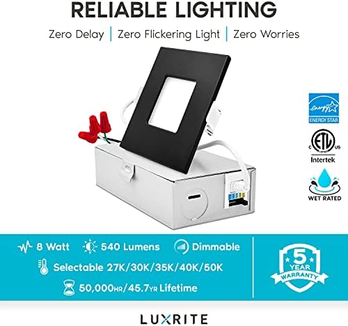 LUXRITE 3 Inch Tér Ultra Vékony LED Süllyesztett Fény a J-Box, 8W, 5 színben 2700K | 3000K | 3500K | 4000K | 5000K, Szabályozható