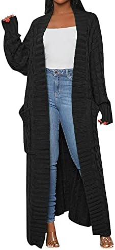 Női Téli Kabát, Női Kábel Kötött Kettős Zsebében Kardigán Extra Hosszú Padló Hossza Trend Maxi Felsőruházat
