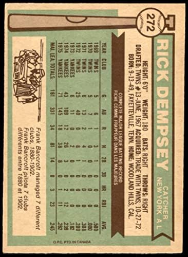 1976 O-Pee-Chee 272 Rick Dempsey New York Yankees (Baseball Kártya) NM Yankees