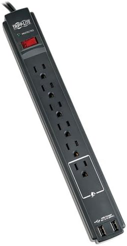 Tripp Lite 6 Outlet túlfeszültségvédő elosztó 6ft Kábel 990 Joule Kettős USB Töltő & $20K Biztosítás (TLP606USBBTAA)