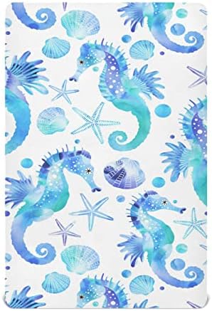 Akvarell Csikóhalak Starfishes Kiságy, Ágynemű, a Fiúk, Lányok Pack Játszani Lap Lélegző Mini Felszerelt Gyerekágy Lap Normál jászol,