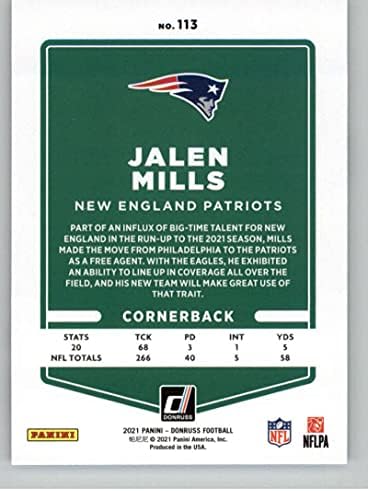 2021 Donruss 113 Jalen Mills New England Patriots az NFL Labdarúgó-Trading Card