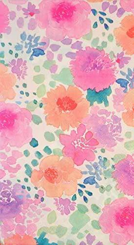 Clementine Akvarell Színes Virágok Rózsaszín, Korall & Lila, Halvány Rózsaszín Háttér Papír Vendég Hostess Szalvéták, 4.25 x