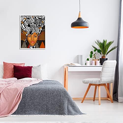 Stupell Iparágak Absztrakt Női Portré Zebra Pillangó Kollázs Modern Minta Fehér Keretes Wall Art, 24 x 30, Narancs