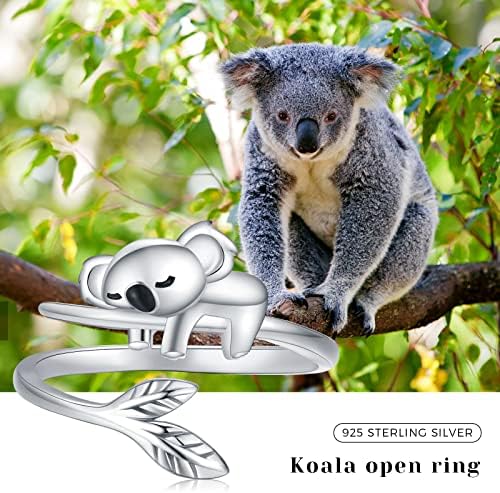 JUSTKIDSTOY Panda/Koala Gyűrű 925 Sterling Ezüst Aranyos Állat Gyűrű Állítható Nyitott Gyűrű Panda Ékszer Ajándék a Nők, Lányok