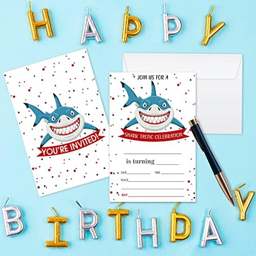 AXAMDAM Cápa Fantasztikus Születésnapi meghívók, Cápa Témájú Meghívókat a Gyerekek, lányok, 20 Kártyák 20 Borítékok Fél Kedvez & Ünnepi