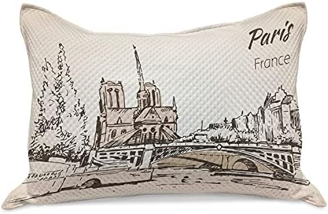 Ambesonne Notre Dame de Paris Kötött Paplan Pillowcover, Városkép Rajz Rajz Fővárosa, Franciaország, Standard Queen Méretű