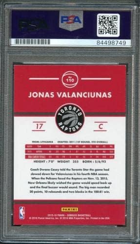 2015-16 Donruss Kosárlabda 110 Jonas Valanciunas Aláírt Kártya AUTOMATIKUS PSA Asztalon T - Kosárlabda Asztalon Kezdő Lapot