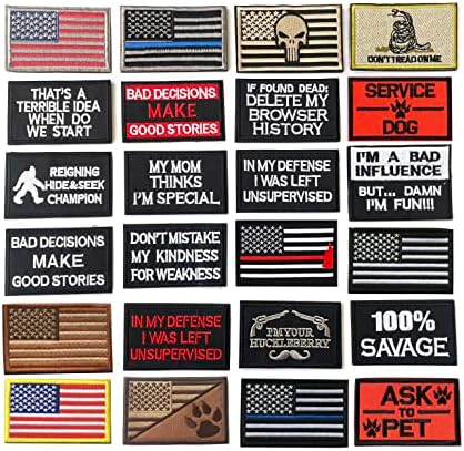 A csomag 24 Darab Random Vicces Taktikai Katonai Javítás Amerikai Zászló Foltok Jelvények, Teljes Hímzés Foltok Beállítása, Sapkák,Táskák,Hátizsákok,Mellény