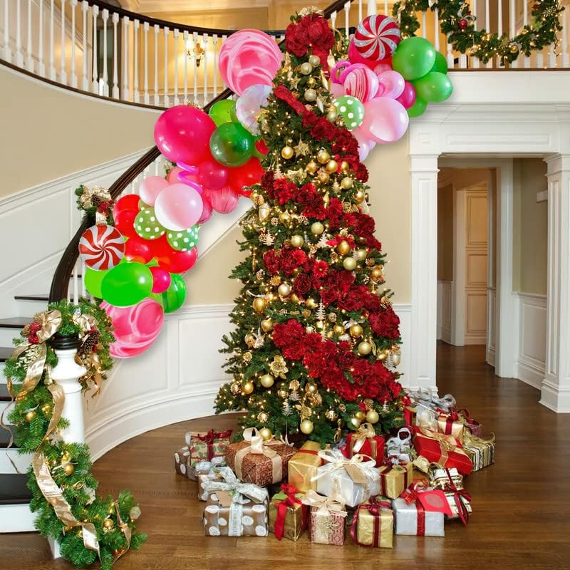 Karácsonyi Léggömb Arch Garland Készlet, Zöld, Rózsaszín, Karácsonyi Party Kellékek Candy Pinwheel Fólia Lufi, Nagy Karácsony, Lufi Dekoráció,