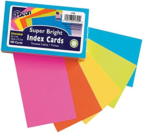 Pacon® Index Kártya, 5 Szuper Fényes Vegyes Színek, Unruled, 3 x 5, 100 Kártya Per Csomag 6 Csomag