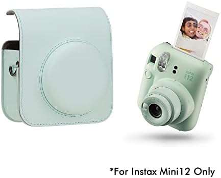 FEDÉL LIRDDY Kamera Esetében a Fujifilm Instax Mini 12,Instant camera case-PU Bőr Zseb, vállpánt(Menta Zöld)