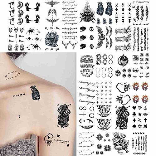 Quichic 200+ Db Ideiglenes Tetoválás Koponya Angyal Nagy Fél Hüvely Tetoválás a Férfiak a Nők Kar Hamis Tetoválás Ujjú Isten