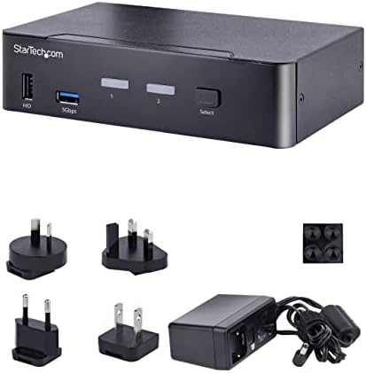 StarTech.com USB-C KVM Switch, 2 Port, DisplayPort KVM w/ 4K-60Hz UHD HDR-Videó 3,5 mm-es Audio, 4X USB HID meg 2X USB 3,2 Gen 1 5Gbps Hub,