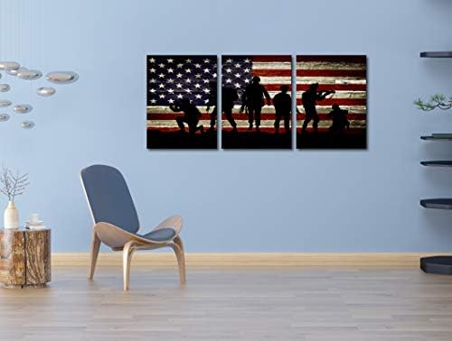 Amerikai Zászló Wall Art Amerikai Katona Katonai Fali Dekor 3 Panelek Festmény Függetlenség Napja Téma Alkotás Amerikai Zászló