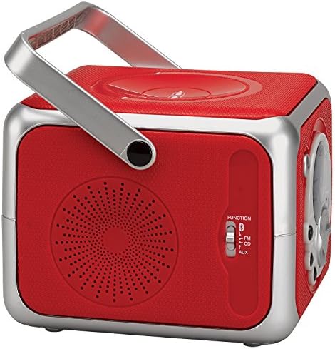 Jensen CD-555RS Piros CD-Bluetooth-Boombox Hordozható Bluetooth Zene Rendszer, CD-Lejátszó +CD-R/RW & FM Rádió, Aux-in & Fejhallgató-csatlakozó