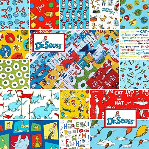Robert Kaufman 60 Darab DR. Seuss Kedvencek Elővágott 5-os Pamut-Es Négyzetek Varázsa Pack Pamut Szövet Választék Dr. Seuss