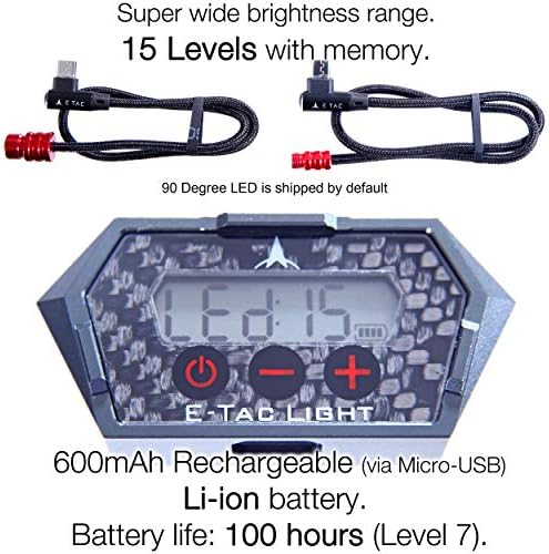 E-Tac Fény Összetett Íj Elől Fény 1/4-28 & Ritka Szálak 15 Szint Újratölthető Li-ion BT Érzékelő, Automatikus Be - /Kikapcsolás