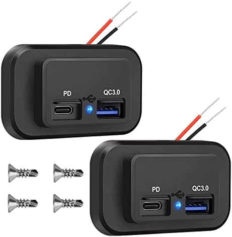 2DB 12V USB Aljzat, Kettős Quick Charge 3.0 12V-os Aljzat USB Töltő & PD C-Típusú USB (C), 12V 24V-os USB Töltőt, Vízálló hálózati Csatlakozó