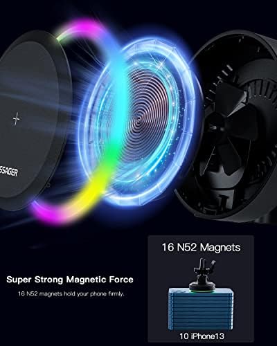 RGB Mágneses Vezeték nélküli Autós Töltő-Hegy, ESSAGER Műszerfal & Szélvédő & Szellőző Univerzális Telefon tartó MagSafe iPhone