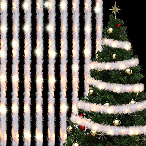 12 Db 2.2 Méter Karácsonyi Bolyhos Vékony tollboa LED String Fények, Törökország Fehér Toll Boa DIY Kézműves Fa Esküvő Party