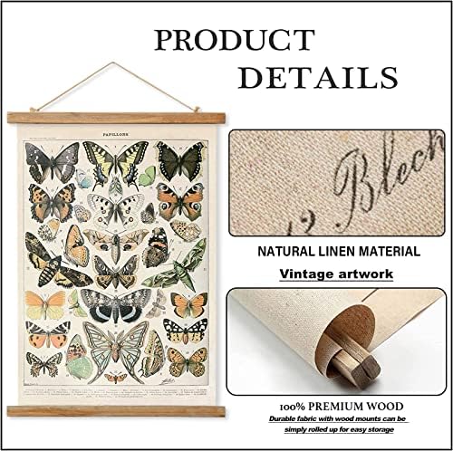 Ovfovy Vintage Pillangók Poszter Fogas Keret, Retro Stílus a Fal Művészi Nyomatok, Nyomtatott Vászon Természetes Fából készült