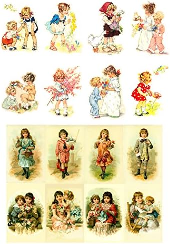 Decoupage Papír Csomag (10sheets A4 / 8x12) a Gyerekek Játszanak a Virágok FLONZ Vintage Papír