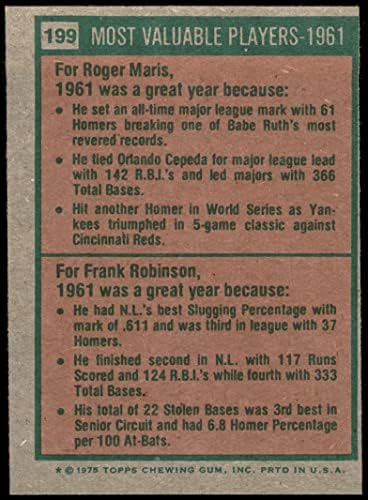 1975 Topps Mini 199 1961 MVPs Roger Maris / Frank Robinson Yankees / Vörösök (Baseball Kártya) Dean Kártyák 5 - EX Yankees /