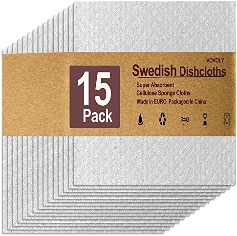 Vovoly Svéd Dishcloths 45 Pack Csomag - Tartalmazza A 15 Sárga & 15 Fehér &15 Vegyes Színű Cellulóz Szivacs Ruha