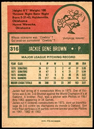 1975 O-Pee-Chee 316 Jackie Brown Texas Rangers (Baseball Kártya) NM Rangers