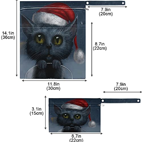 visesunny Boldog Karácsonyt Fekete Macska a Kalapban 2db Nedves Táska Cipzáras Zseb, Mosható, Újrahasználható Tágas Táskában,Utazás,